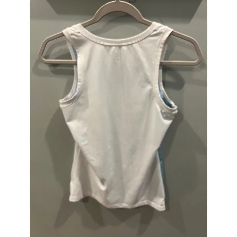 Alo Yoga CoolFit Athletic Tank Top Women's Size Medium White Teal V-Neck - Picture 5 of 8